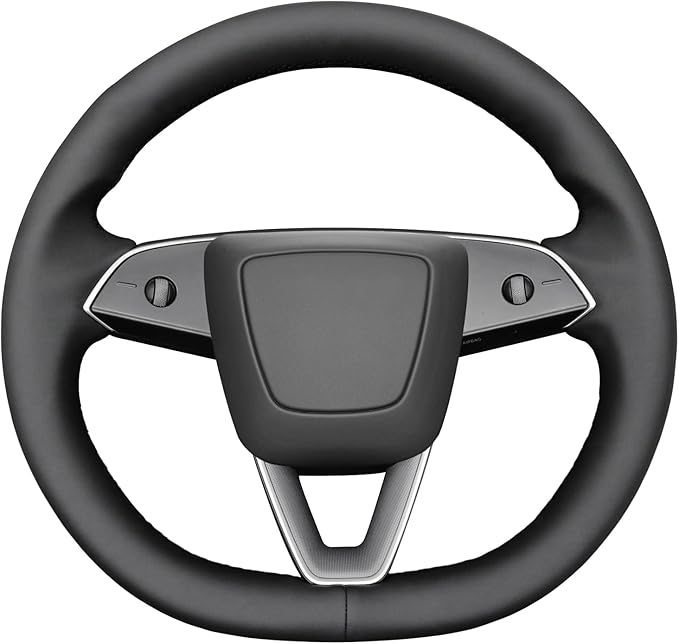 MEWANT Steering Wheel Cover for 2024 Tesla Model 3 Highland Hand Stitch Steering Wrap Made of Black Smooth Faux Leather