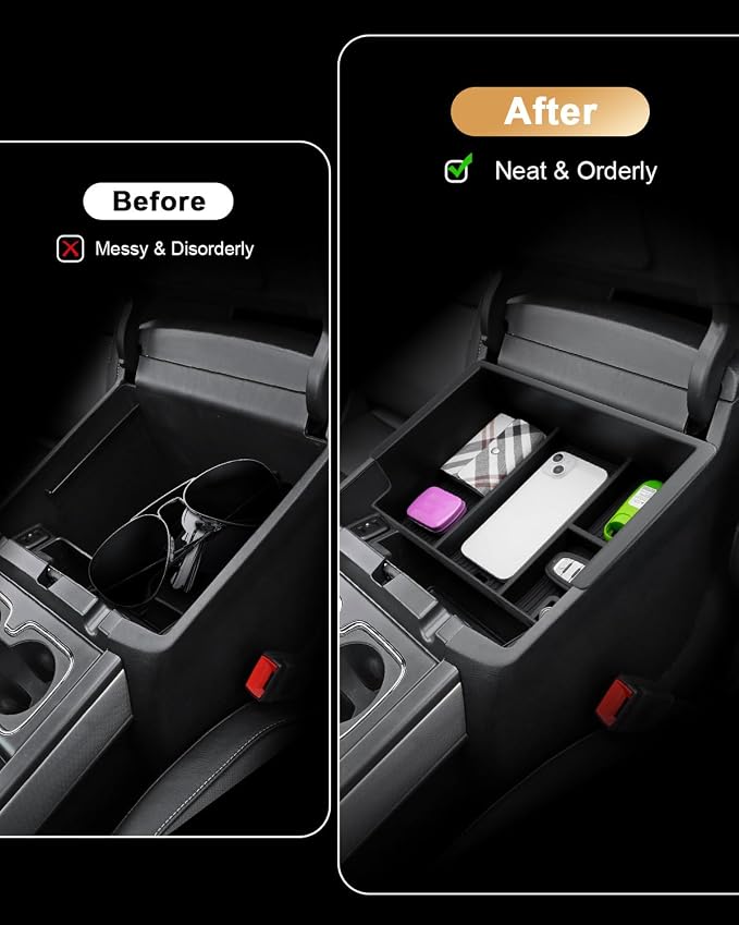 Center Console Organizer For 2014-2018 Silverado/Sierra 1500 - 2 Pcs Console Organizer Tray + Armrest Organizer 2015-2019 Silverado/Sierra 2500HD/3500HD Accessories - Full Console w/Bucket Seat ONLY