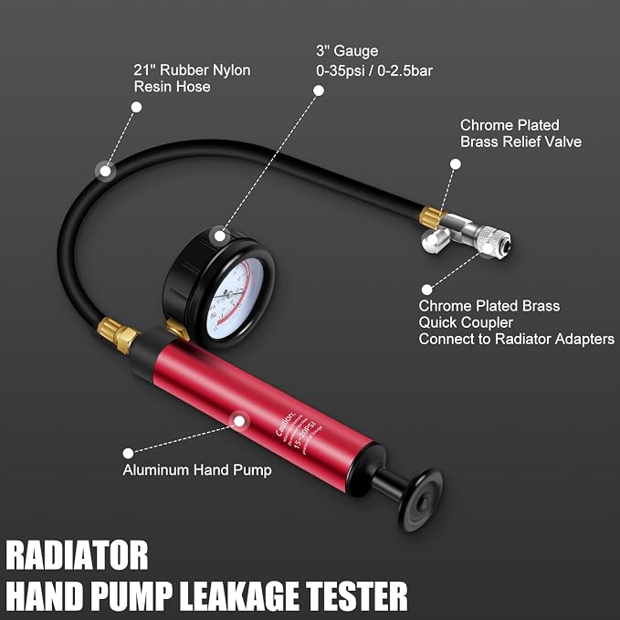 JIFETOR 14PCS Radiator Pressure Tester Tool Kit with Aluminium Pump and Metal Adapters, Black