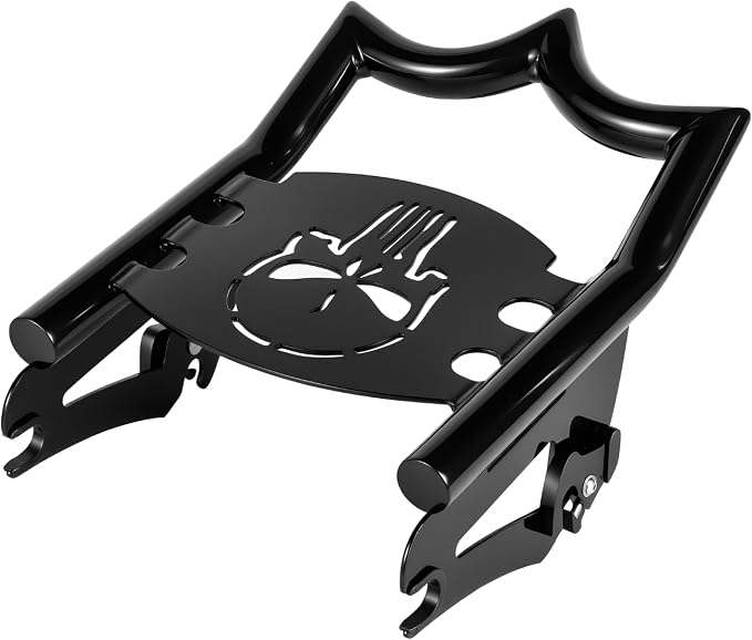 Crown Detachable Luggage Rack for Harley Touring 2009-2026 Street Road Electra Glide/Road King, Black （Skull）