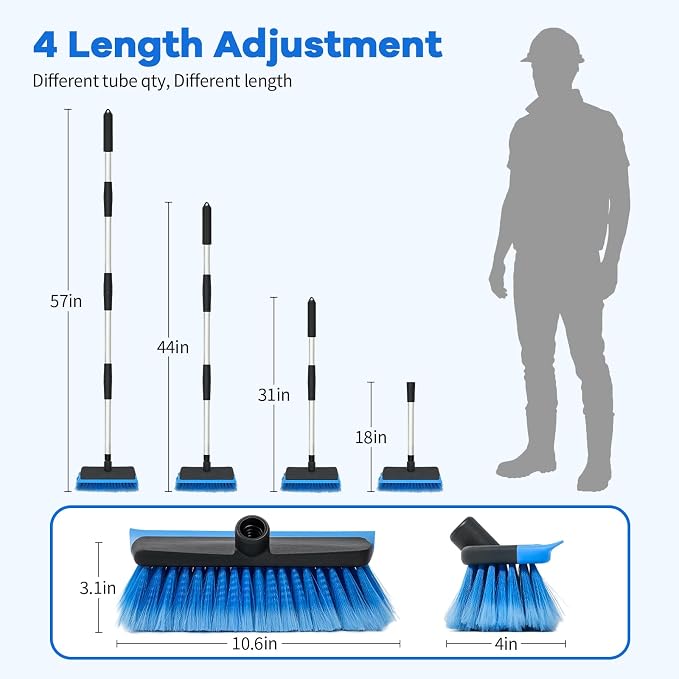 Ordenado 56" Car Wash Brush with Long Handle - Car Cleaning Brush with Soft Bristle & Squeegee, Scratch-Free Car Cleaning Mop Kit for Washing Exterior & Snow, Universal for RV Boat Truck SUV Blue