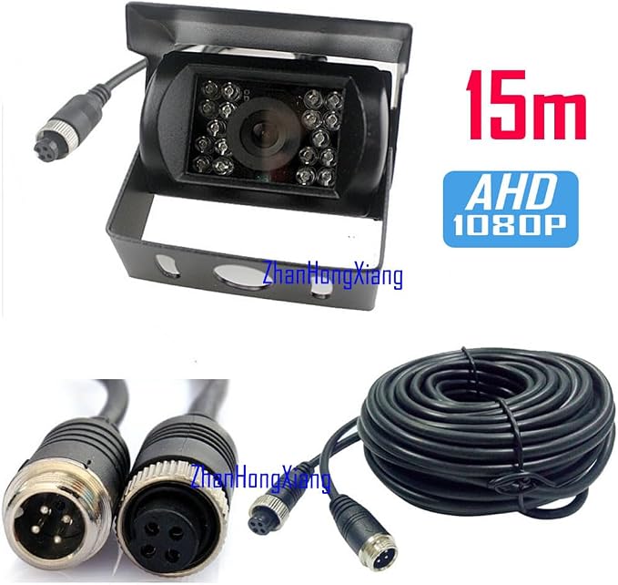 AHD 1080P Vehicle Backup Camera and 7 inch IPS Screen Monitor System, 2X Wired Car Rear View Mirror Camera 4 Pin with 15m20m Cable for RV Truck Camper Semi Box
