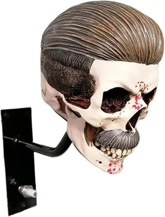 Motorcycle Helmet Skull Holder, Wall Mount Helmet Rack, Resin Crafts,Skull Helmets Holder Suitable for Motorcycle Cap, Baseball Cap, Bicycle Cap, Hat Storage Rack,Sports Gear (Type-E)