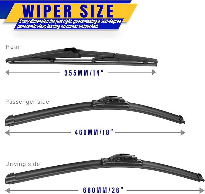 3 wipers Replacement for 2014-2021 Jeep Cherokee, Windshield Wiper Blades Original Equipment Replacement - 26"/18"/14" (Set of 3) U/J HOOK