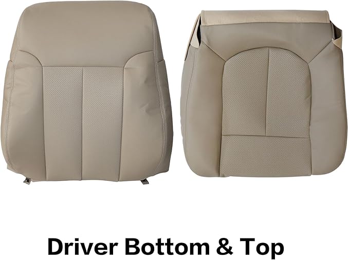 SecosAutoparts Driver Bottom Perforated Leather Seat Cover Tan & Top Lean Back Compatible with Ford F150 Lariat 2009 2010 2011 2012 2013 2014