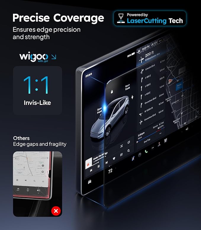 Wigoo Tesla Model 3 (2024~2026) & Model Y Premium 2025 Screen Protector Matte [No Glare & Fingerprint] Model 3/Model Y Premium 2025 Accessories, 15.4" Tempered Glass Protector with Alignment Kit