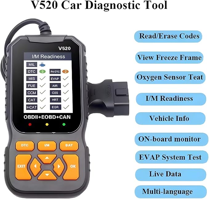 OBD2 Car Scanner Diagnostic Tool, V520 Vehicle OBDII Code Reader | Pc material, enhanced automotive fault code reader scanner accessories, universal for most vehicles after 1996