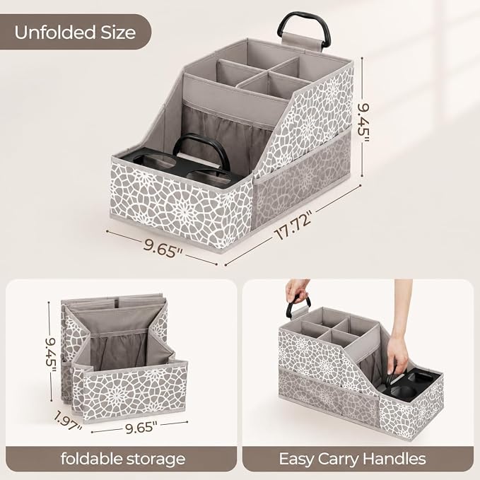 12 Pack Car Seat Organizer with Metal-Reinforced Cup Holders, 12 Storage Compartments Backseat Car Organizer, Travel Essentials for Kids Toys & Snacks, Non-Slip Seat Storage for SUV, Truck, Print