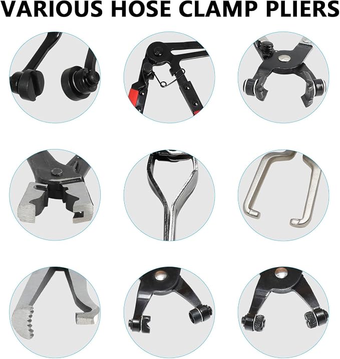 DPTOOL Hose Clamp Pliers Set 15pcs Hose Clamp Removal and Installation Tool Kit for Automotive Coolant Radiator Heater, Water Hose, fuel lines etc, with 2pcs Electrical Disconnect Pliers