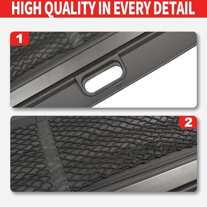 Marretoo for Smart ForTwo Cargo Cover 2016 2017 2018 for Smart ForTwo Accessories with 【Extra Storage Net】 Black Retractable Trunk Cover Security Shield Shade
