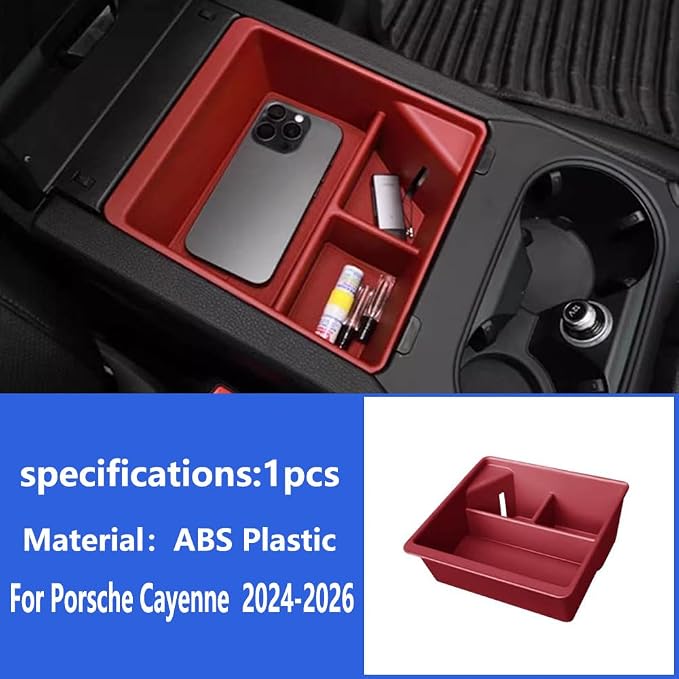Car Central Control Armrest Storage Box Center Console Organizer Tray Storage Box for Porsche Cayenne 2024-2026 Interior Accessories Gear Shift Panel Storage Tray Insert Box (Style 2 Red)