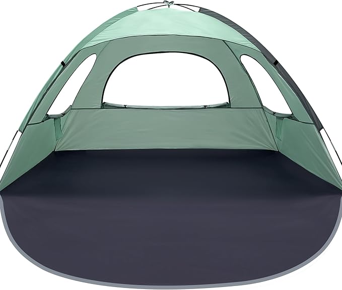 WhiteFang Beach Tent Anti-UV Portable Sun Shade Shelter for 3/4/6/8 Person, Extendable Floor with 3 Ventilating Mesh Windows Plus Carrying Bag, Stakes and Guy Lines