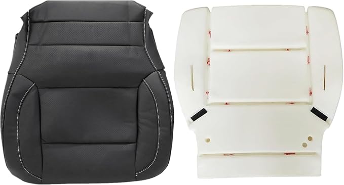 FZJDSD Black Perforated Driver Side Bottom Microfiber Leather Replacement Seat Cover & Seat Foam Cushion Compatible with Chevy GMC Silverado Tahoe Suburban Yukon Sierra 2014 2015 2016 2017 2018 2019