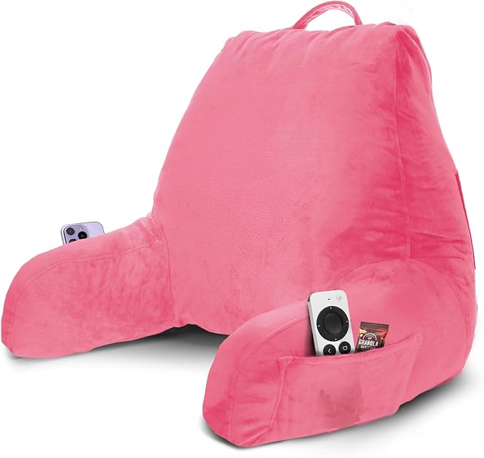 Nestl Reading Pillow with Shredded Memory Foam, Designed for Sitting Up in Bed and Couch, Back and Arms Adjustable Support for Adult & Teens Backrest Pillows for Reading with Washable Cover Light Pink