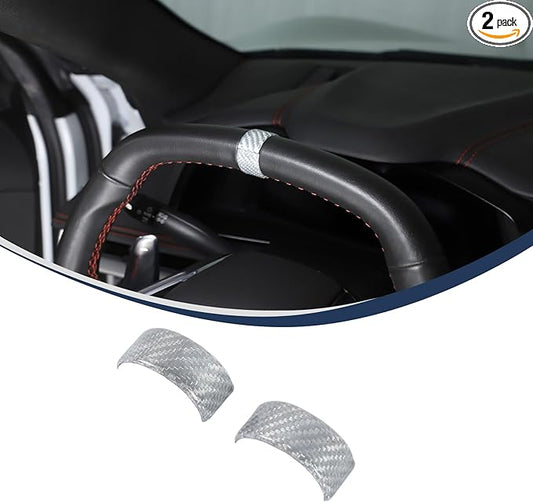 Daeiclru Real Carbon Fiber Steering Wheel Circle Cover Sticker Compatible with Chevrolet Corvette C8 Stingray 2020-2025, Steering Wheel Top Center Guide Decorative Accessories (Silver)
