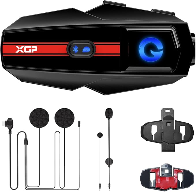 XGP Motorcycle Helmet Bluetooth Headset Intercom Communication Systems, 2 Riders Music Sharing/IP67 Waterproof/Audio Multitasking, Fit for ATV/Snowmobile, 1 Pack