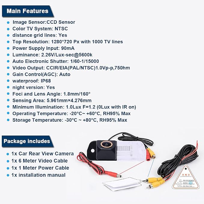 HD Rear View Reversing Camera Compatible with Mercedes Benz MB100 W164 ML450 /GL320 X164 /W251 R300 R350 R280 R500 R63/Viano Vito/CL500 CL600 CL63/W221 S250 S400 S420 S450 S500 S63 S65/ S50/E320 W210