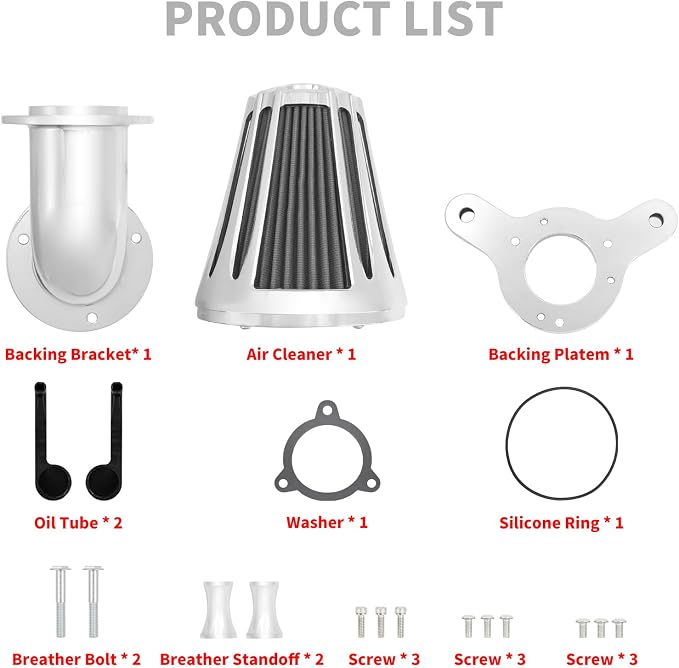 Motorcyle Air Cleaner Filter CNC 90° Forward-Facing Kit Fit for Harley Softail Touring Trike Sportster XL Dyna (Chrome Housing Grey Element, C For Touring 08-16,Softail 16-17,Trike 08-16)