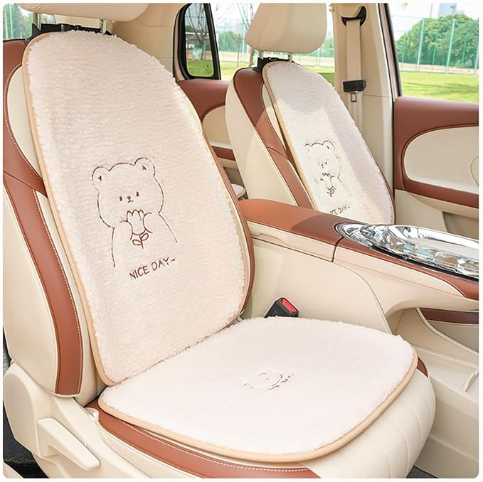 acdiac Universal Cute Bunny/Bear Car Seat Cover Cushion Fuzzy Cozy Cartoon Auto seat Pads (Bear, 3pcs/seat)