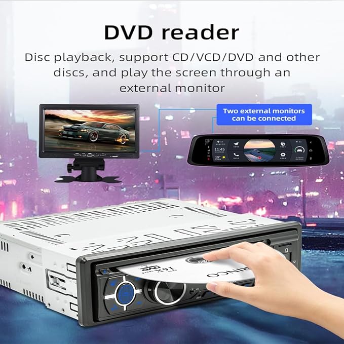 Single Din Car Stereo CD DVD Player,MP3 USB Music Unit Car Radio,Support Bluetooth FM/RDS/USB/AM