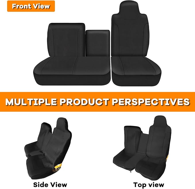 Truck Seat Cover Compatible with 1995-2005 Isuzu NPR Front 40/60 Split Bench Seat Cover (Black, 1995-2005)