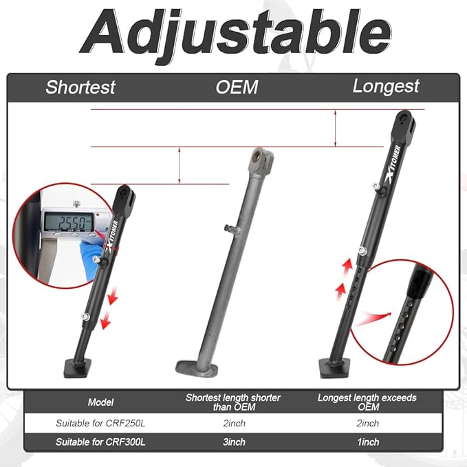 Xitomer 0-4'' Adjustable Kickstand Fit for CRF300L CRF250L Rally CRFL300LS Motorcycle Adjustable Side Stand Kickstand (Black)