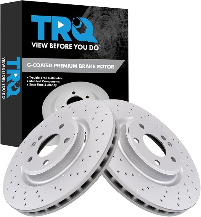 TRQ Front Brake Rotor Set Coated Drilled Compatible with 2014-2019 Mercedes-Benz CLA250 with Sport Package 2015-2020 GLA250 with Sport Package