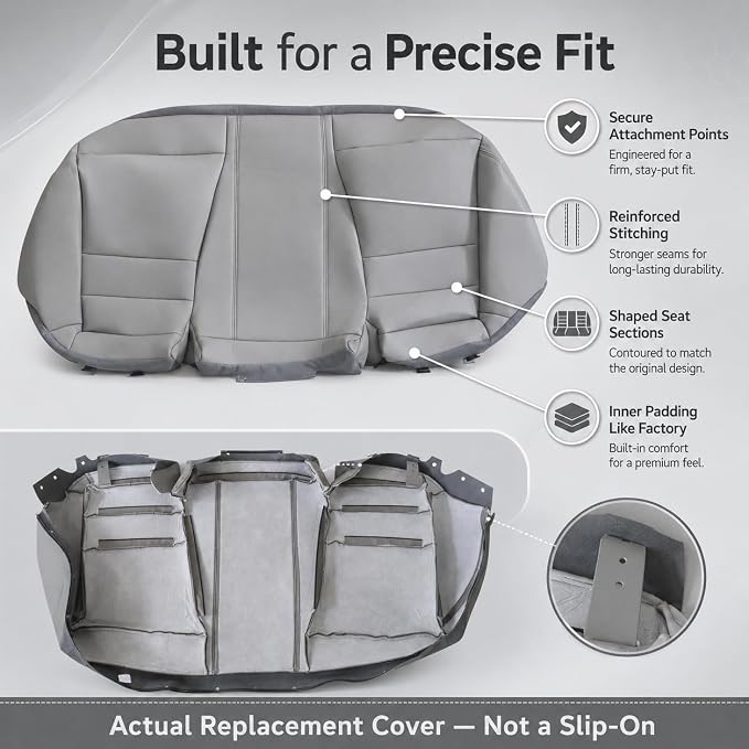 NLQR Back Car Seat Cover, Rear Bench Bottom Vinyl Cover Gray Compatible with Honda Accord 2008 2009 2010 2011 2012
