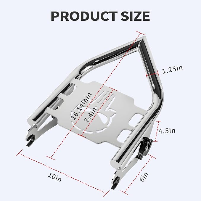 Detachable Luggage Rack for Harley Touring 2009-2026 Street Road Electra Glide/Road King, Chrome（Skull）