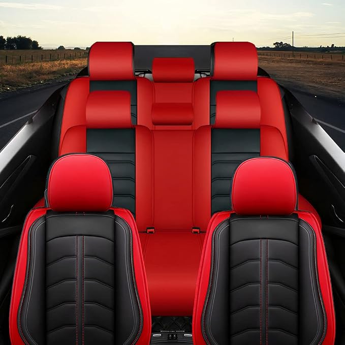Car Seat Cover 8 Seats for Toyota Highlander 2001-2026, Durable Wear Resistant Waterproof Seat Cover, Breathable No Odor Premium Leather Vehicle Interior Accessories.(8 Standard,Black Red)