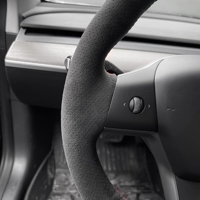 MEWANT Hand Stitch Athsuede Steering Wheel Cover for Tesla Model 3 2017-2020 DIY Steering Wheel Protector