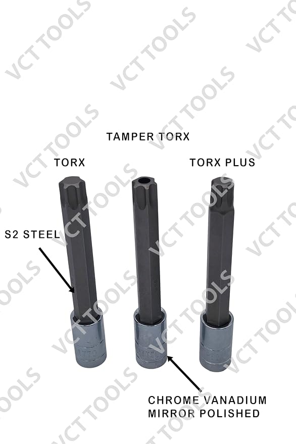 VCT 60PC Master Deep Long 6-Point Star Plus Socket Bit, Tamper Proof, Torx, and External Star/E-Torx Deep Socket Set