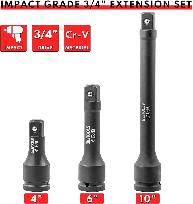 BILITOOLS 3/4 inch Drive Extension Set &1/2" Drive Deep Axle Nut Spindle Impact Socket Set | 12 Point | CR-MO | 14-17 - 19-30 - 32-34 - 35-36 mm