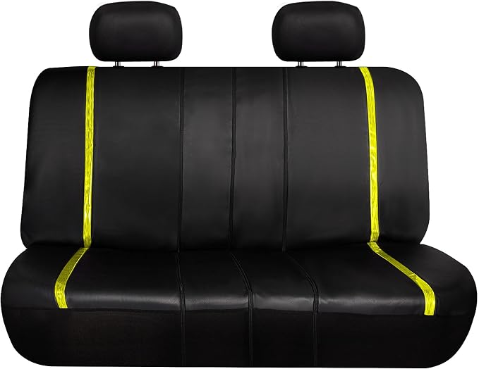 FH Group Galaxy13 Metallic Striped Deluxe Leatherette Car Seat Covers with Matching Carpet Floor Mats – Full Set, Universal Fit, Airbag Compatible for Cars, SUVs & Sedans, Yellow