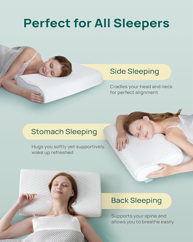 Releep Ergonomic Memory Foam Pillow - Orthopedic Cervical Support Pillow for Neck & Shoulder Pain Relief, Adjustable Contour Pillow for All Sleeping Positions，King Size