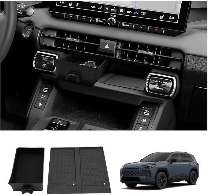 LUWU for 2026 RAV 4 Accessories Compatible with 2026 RAV 4 Center Console Organizer Armrest Console Secondary Storage Box Insert Tray & Center Console Wireless Charging Mat ABS Material Black 2-Pack