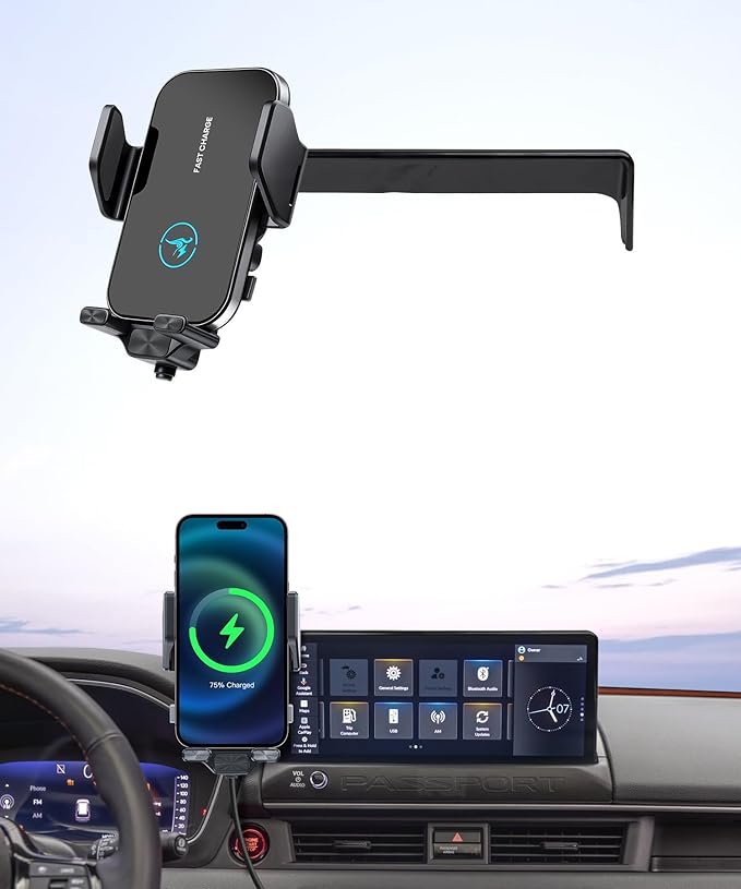 15W Wireless Fast Charger for Honda Passport 2026 / Honda Pilot 2026 Accessories 12.3-inch Screen Fixed Clip, Interior Decoration Mobile Phone Mount, 360° Rotation, Don't Affect Air Vent