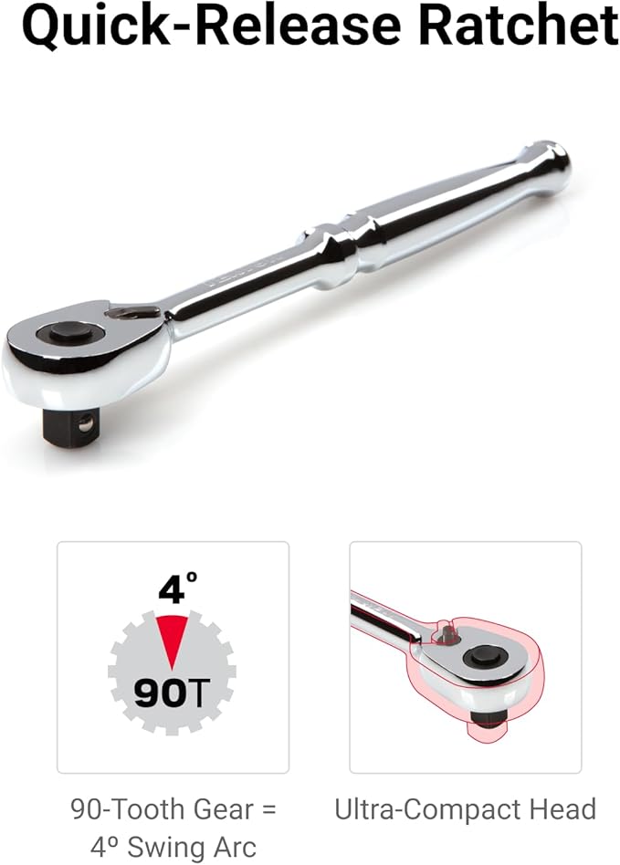 TEKTON 1/4 Inch Drive 6-Point Socket and Ratchet Set with Rails and Tray, 29-Piece (5/32-9/16 in.) | SKT03101