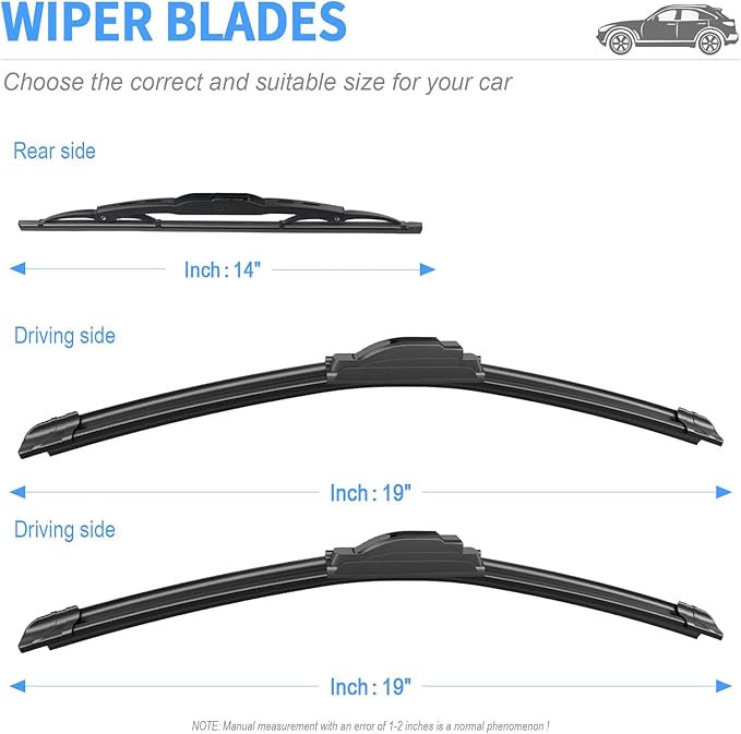 Gavimnal® 19"+19"+14" Silicone Wiper Blades Replacement For Toyota Sequoia 2001-2007,All-Season Front Rear Windshield Wiper Blades(Set of 3)