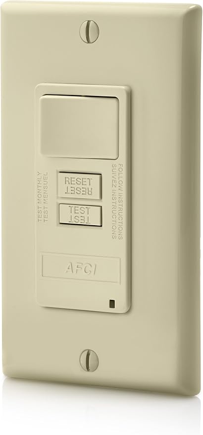 Leviton Combination, 15 Amp, Self Test, LED Indicator Light, AFSW1-I, AFCI/Switch, Ivory