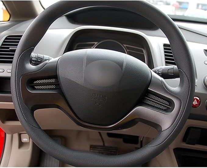 Carbon Fiber Style Replacement Steering Wheel Trim Cover Frame ABS Decal Interior Moulding Accessories Fit for Honda Civic 2006 2007 2008 2009 2010 2011 (A-Black)