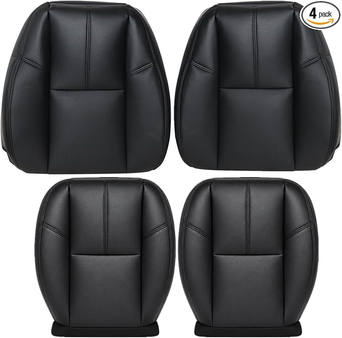 SecosAutoparts Driver & Passenger Bottom and Top Lean Back Microfiber Leather Seat Covers Black Compatible with Chevy Silverado Compatible with GMC Sierra Tahoe Suburban Avalanche Yukon 2007-2014