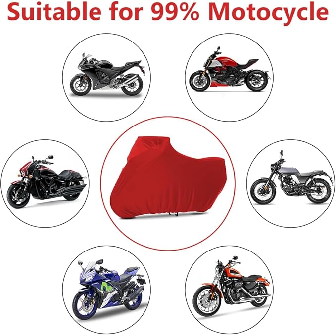 Indoor Motorcycle Cover Soft Stretch Dustproof Cover Compatible with All Motor, 96 inches,Red