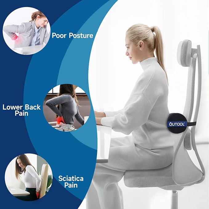 QUTOOL Seat Cushion & Firm Lumbar Roll for Office Chair