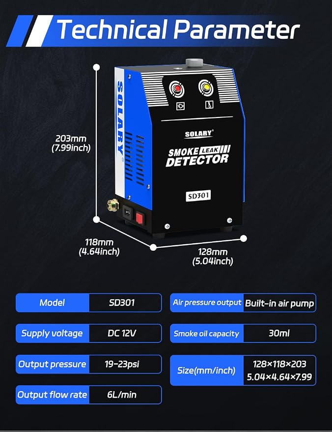 Evap Smoke Machine Leak Tester - 12V DC Vacuum Diagnostic Tester with Built-in Air Pump for Pipe System