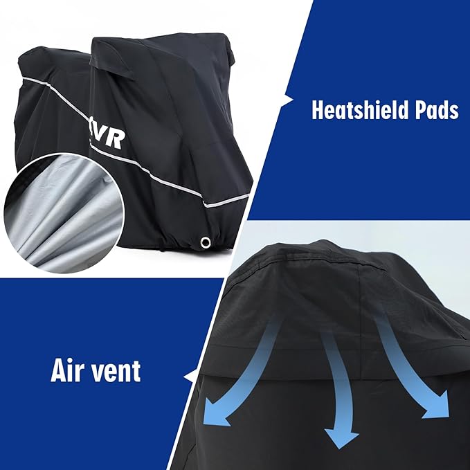 Motorcycle Cover 600D Heavy Duty Waterproof Outdoor All Season Protection Durable Rain UV Windproof Elastic Hem Storage Bag&Night Reflective Vehicle Covers Fit up to 104" Motorcycles