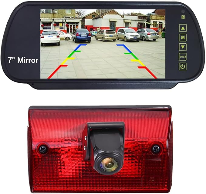 Third Brake Light Backup Camera Roof Mount Reversing Camera+7" LCD Mirror for Mercedes Freightliner Sprinter 2500 3500/Dodge Cargo Van/Sprinter W901 W902 W903 W904/VW LT Mk II 2DL 2DM 2DA 2DB 2DC