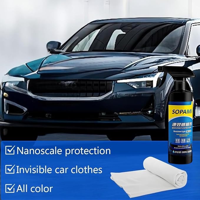 Sopami Ceramic Spray Coating, High Shine Car Wax | Waterless Car Wash, Long-lasting Hydrophobic, High Gloss Shine, for Window Glass, Wheels, Trim,17.5 oz with Towel (Pack of 2)