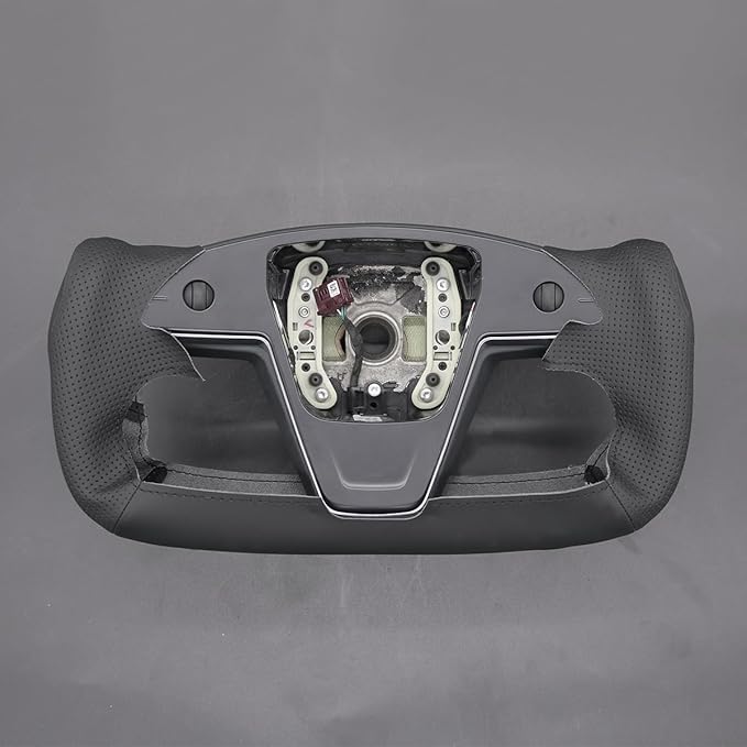 MEWANT Steering Wheel Cover for Yoke Style Steering Wheel for Tesla Model S 2021-2023 / Model X 2021-2023 Made of Black Microfiber Leather