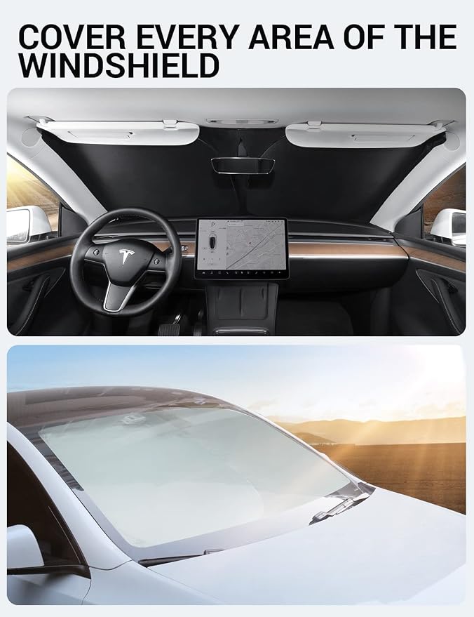 BASENOR Tesla Model Y Windshield Sunshade and Model Y Rear Center Console Organizer
